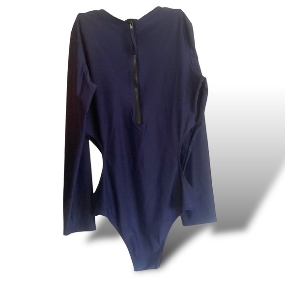One Piece Cutout Waist Rash-guard Bodysuit Long Sleeve Women’s Large Navy Blue - Picture 3 of 8